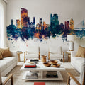 Swansea Wales Skyline Blue & Bronze Mural Wallpaper - room preview 02