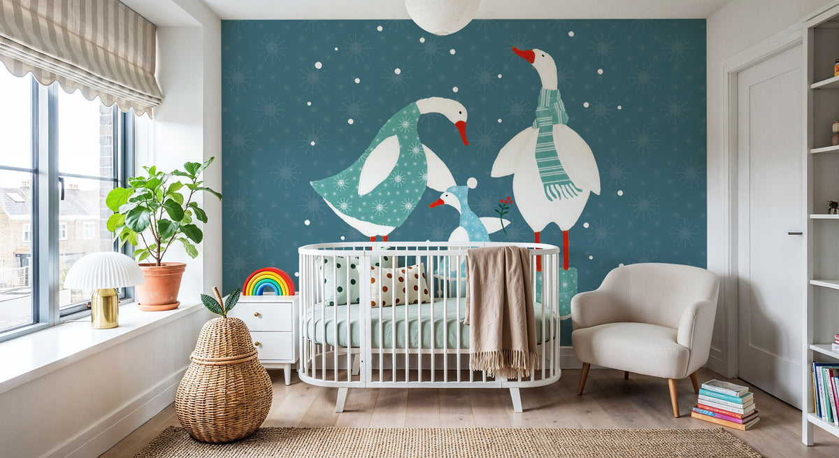 Ducks in the Snow IX Mural Wallpaper - room preview 02
