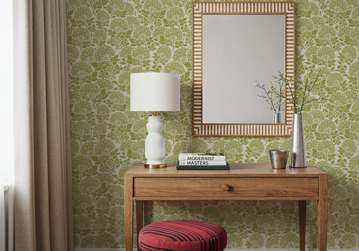 Hydrangea, Fresh Green Mural Wallpaper - room preview 02