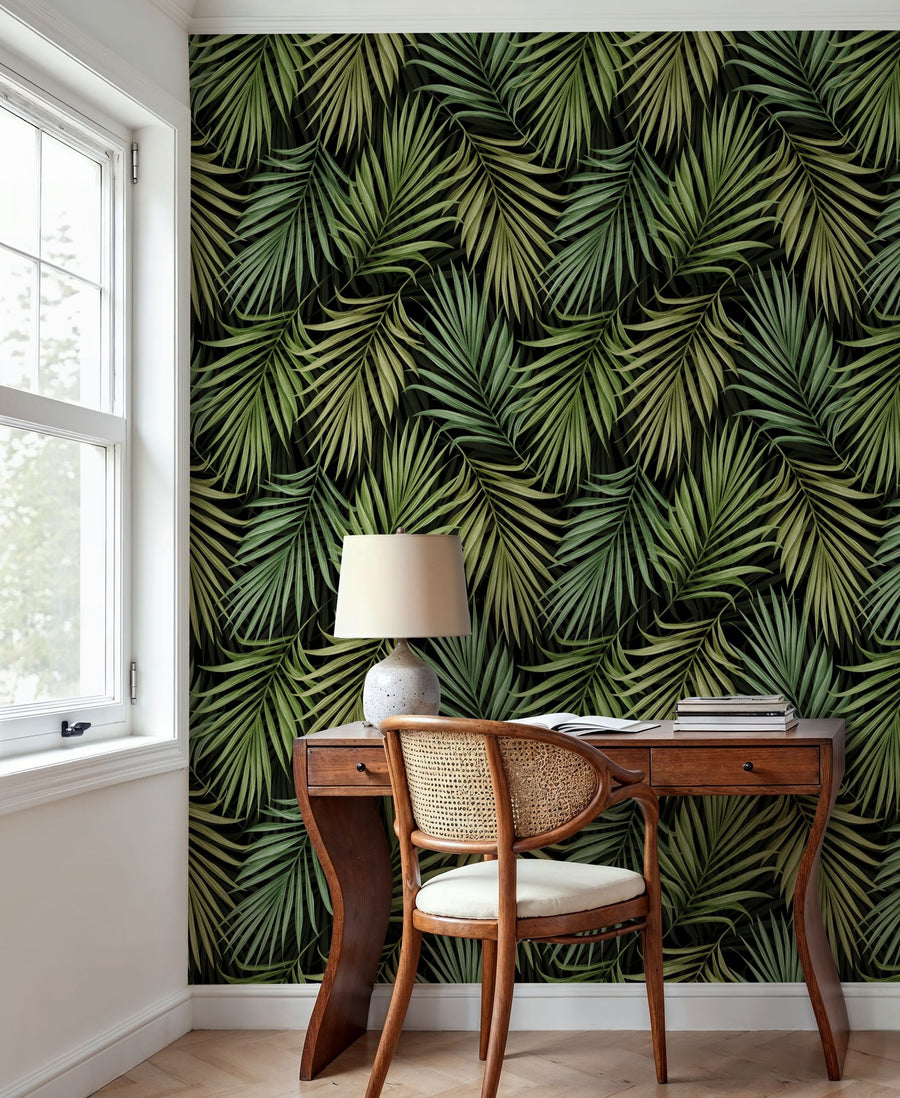 Tropical Wallpaper Mural – Jungle Wall Mural – Bright Palms Pattern, Lush Green