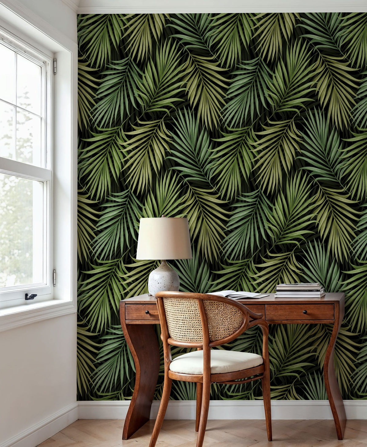 Bright Palms Pattern, Lush Green Mural Wallpaper - room preview 02