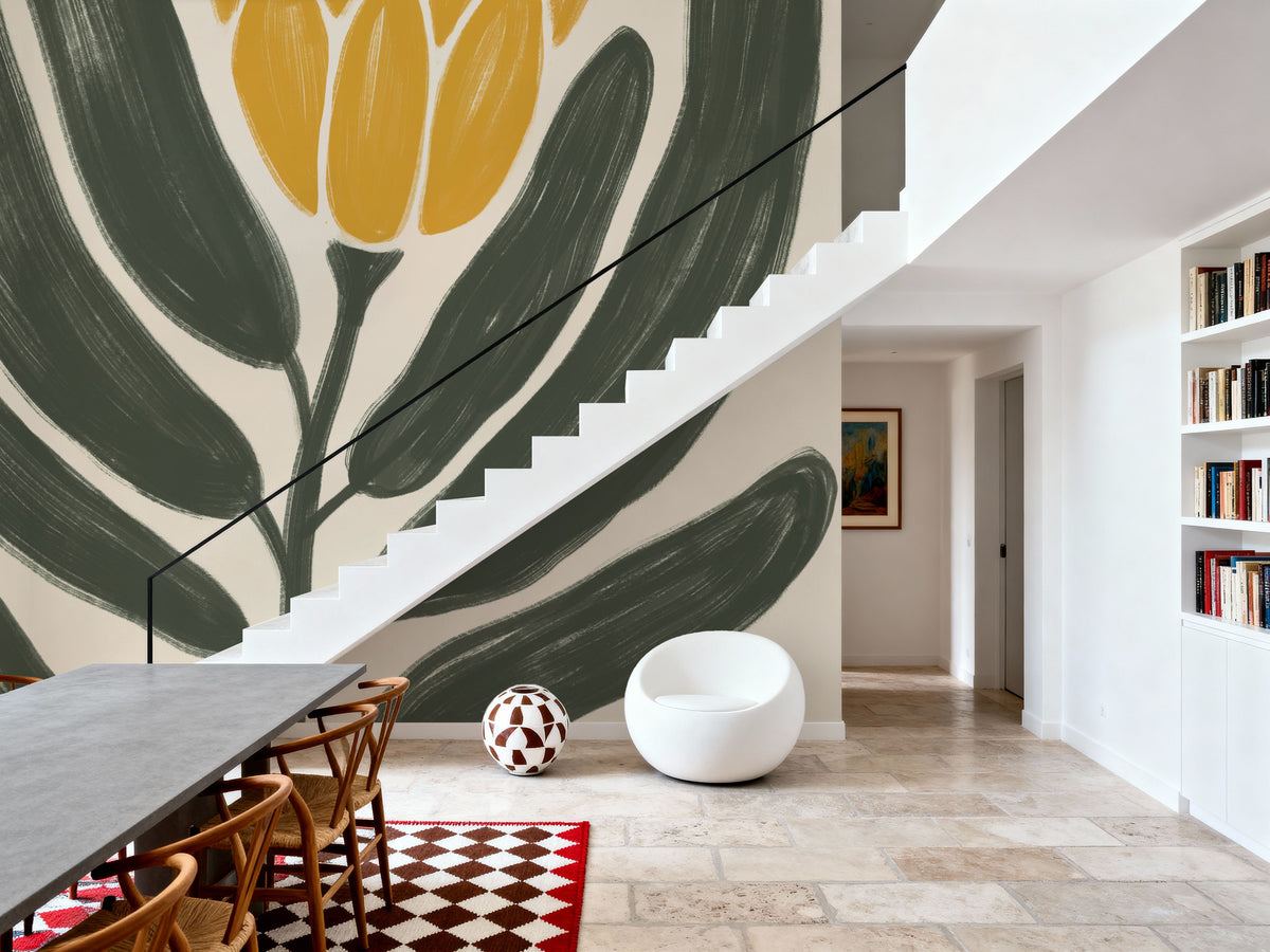 Simple Flowers I Yellow Mural Wallpaper - room preview 02