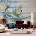 Peony on Blue Stripe Mural Wallpaper - room preview 02