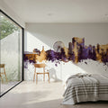 Myrtle Beach South Carolina Skyline Purple & Gold Mural Wallpaper - room preview 02