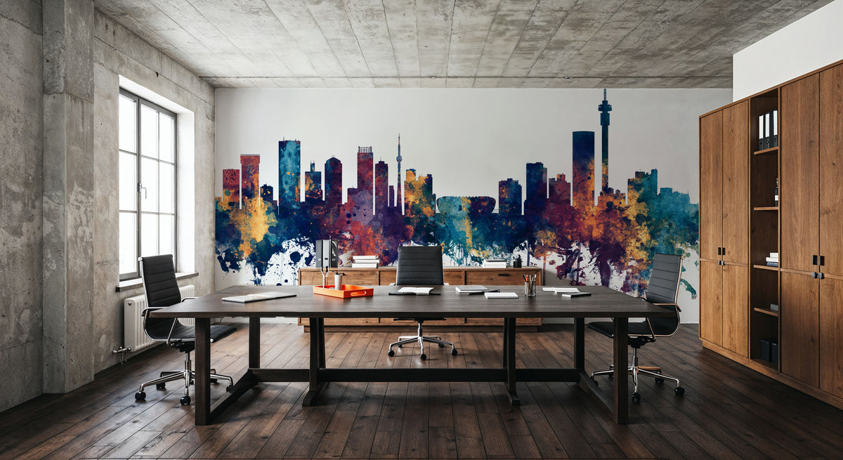 Johannesburg South Africa Skyline Blue & Bronze Mural Wallpaper - room preview 02