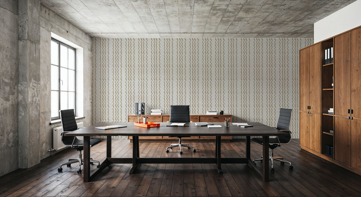 Wavy Stripes, Mocha Mural Wallpaper - room preview 02