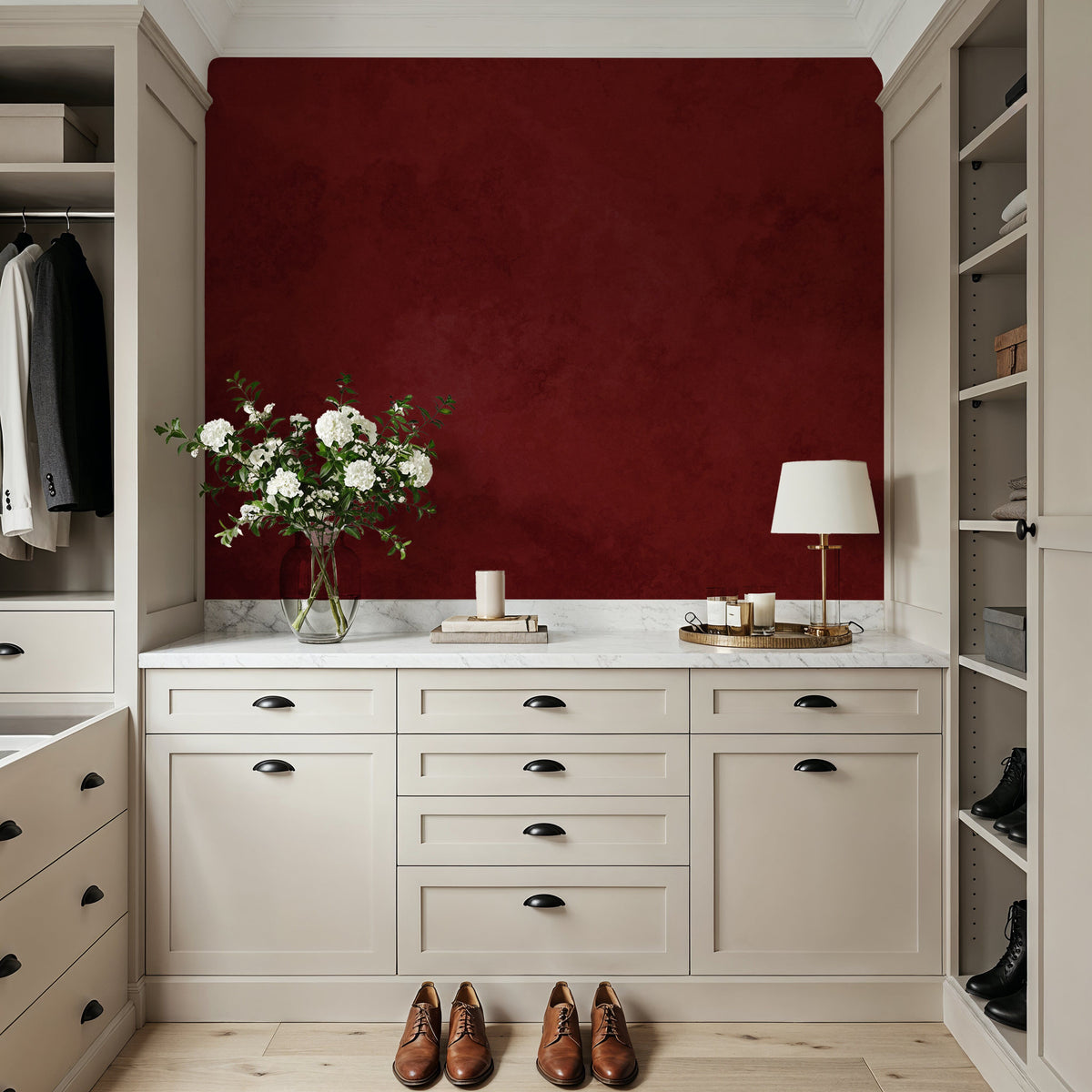Subtle Plaster Wall, Cherry Red Mural Wallpaper - room preview 02