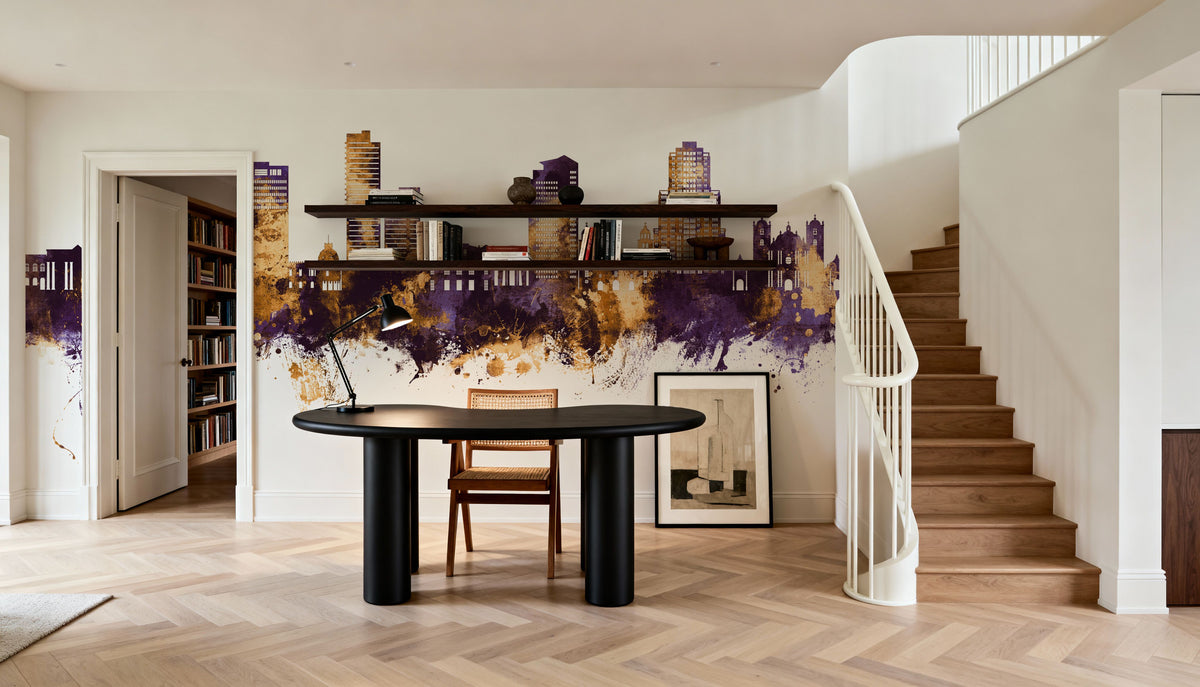 Tegucigalapa Honduras Skyline Purple & Gold Mural Wallpaper - room preview 02