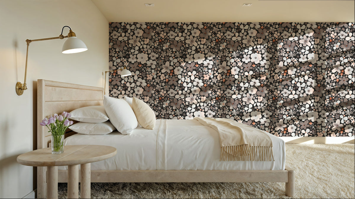 Wildflower Meadow, Dark Mural Wallpaper - room preview 02