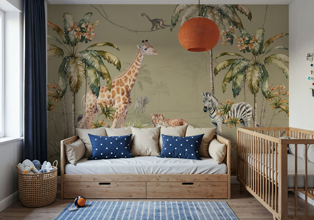 Whimsical Wildlife Sage Mural Wallpaper - room preview 02