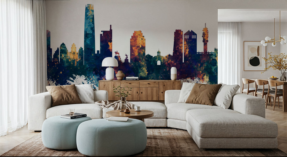 Santiago De Chile Skyline Blue & Bronze Mural Wallpaper - room preview 02