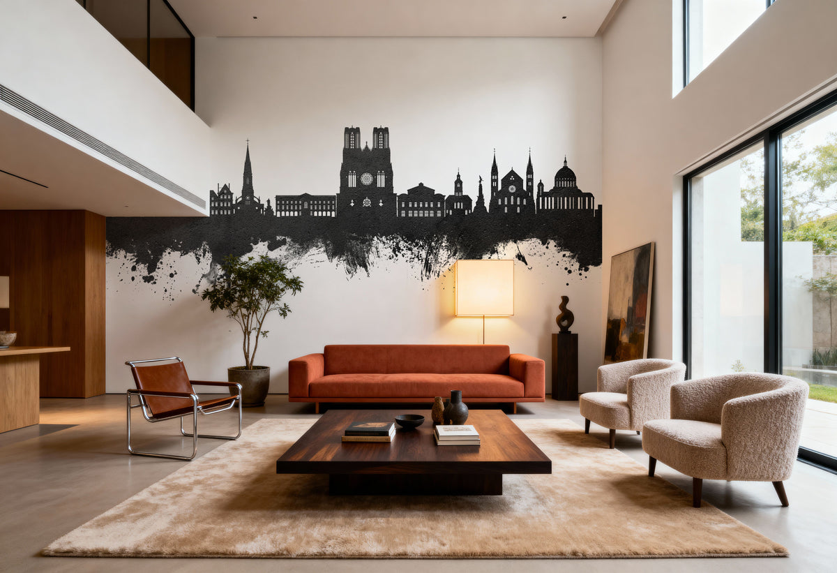 Reims France Skyline Black & White Mural Wallpaper - room preview 02