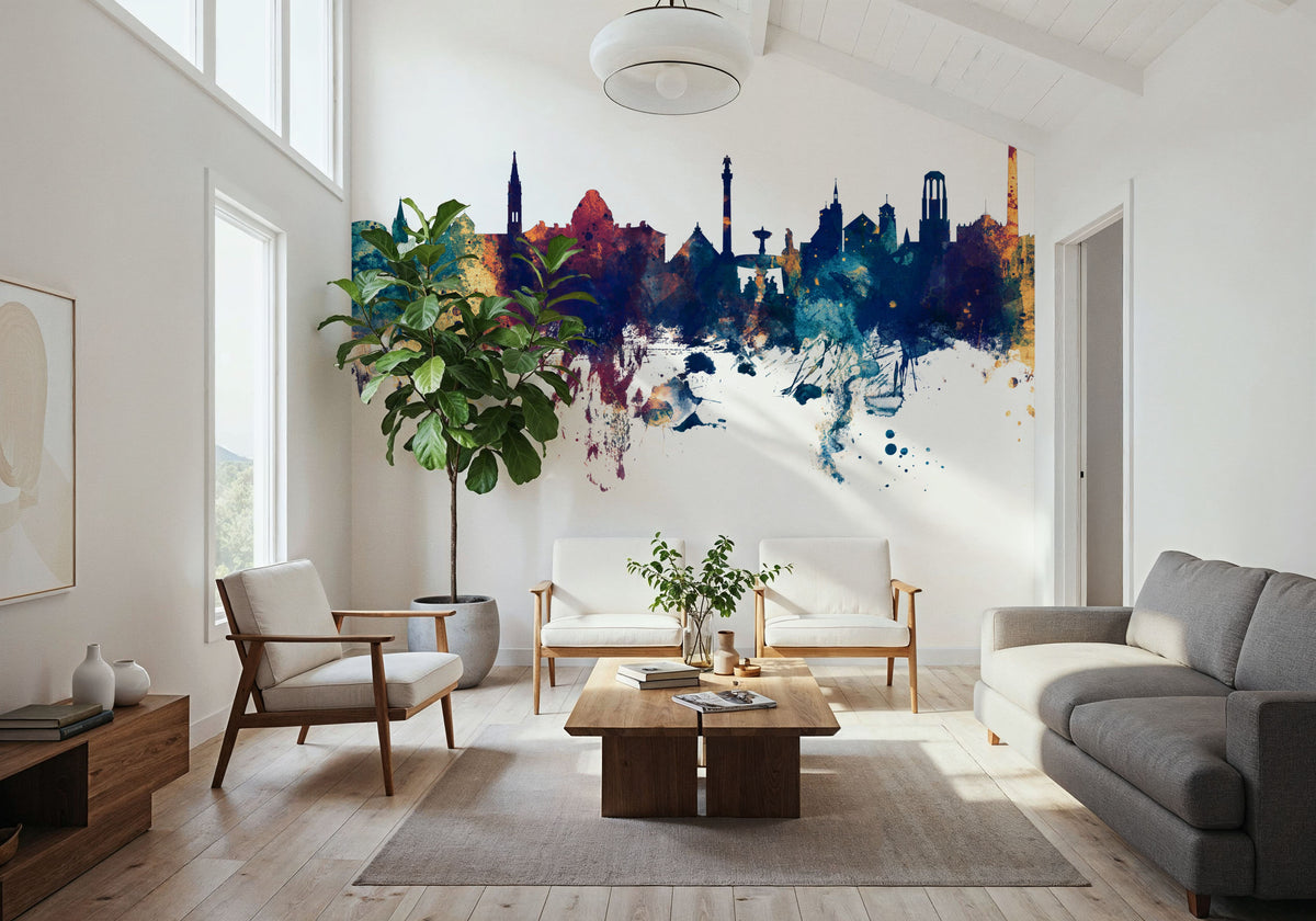 Stuttgart Germany Skyline Blue & Bronze Mural Wallpaper - room preview 02