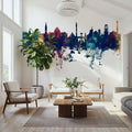 Stuttgart Germany Skyline Blue & Bronze Mural Wallpaper - room preview 02