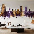 Kingston Upon Thames England Skyline Purple & Gold Mural Wallpaper - room preview 02