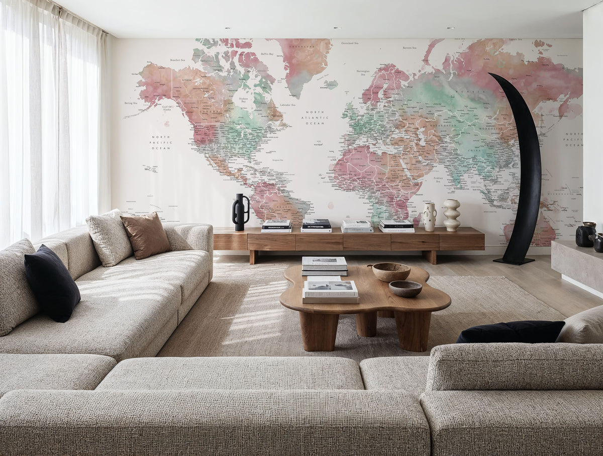 World Map Cities - Fefi Mural Wallpaper - room preview 02