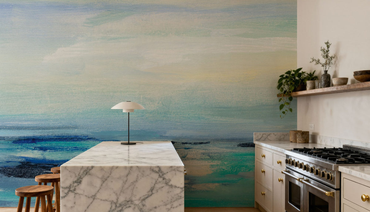 Turquoise Sea Waves II Mural Wallpaper - room preview 02