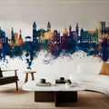 Pamplona Spain Skyline Blue & Bronze Mural Wallpaper - room preview 02