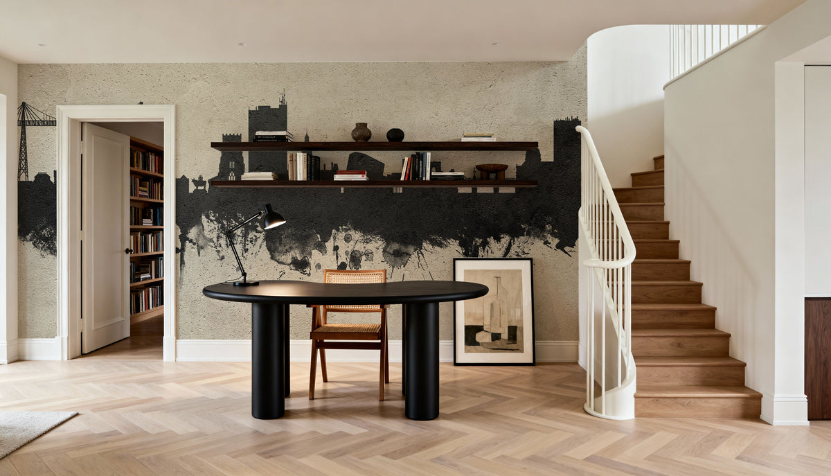 Newport Wales Skyline Concrete Mural Wallpaper - room preview 02