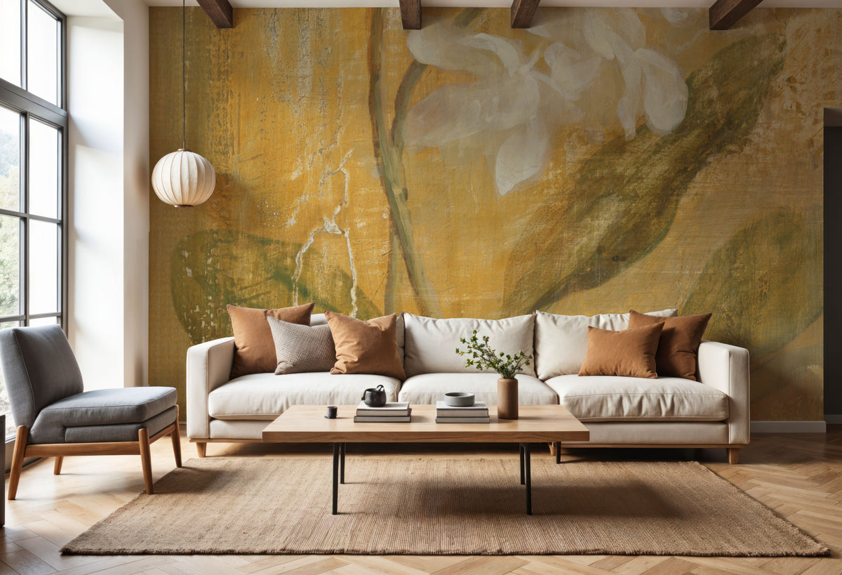 White Orchid Panel Mural Wallpaper - room preview 02