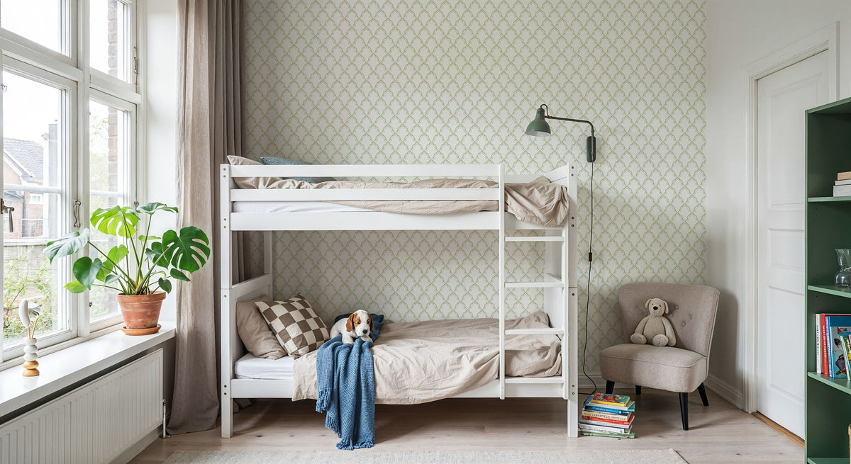 Medallion Trellis, Sage Green Mural Wallpaper - room preview 02