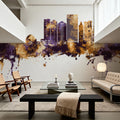 Tacoma Washington Skyline Purple & Gold Mural Wallpaper - room preview 02