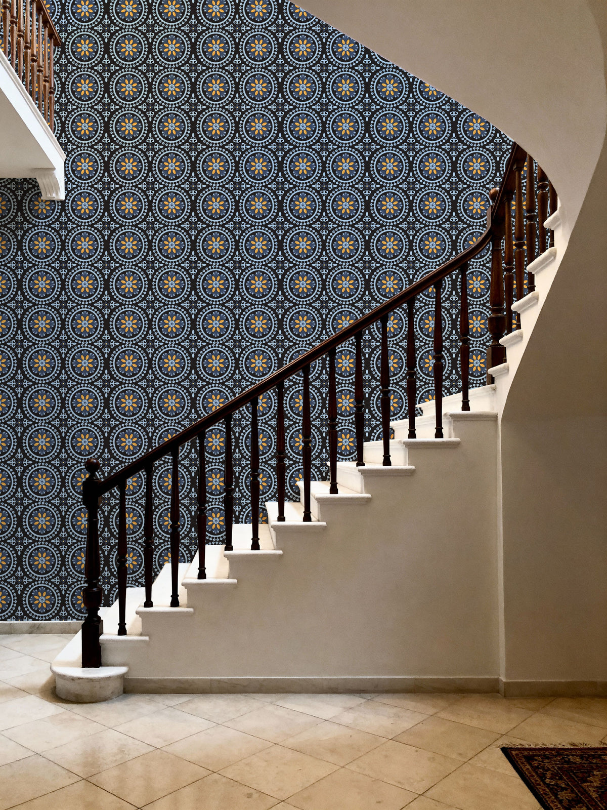 Geo Floral, Navy Mural Wallpaper - room preview 02
