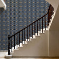 Geo Floral, Navy Mural Wallpaper - room preview 02