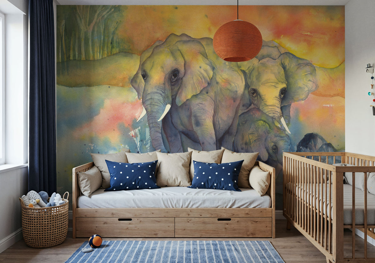 Elephants Mural Wallpaper - room preview 02