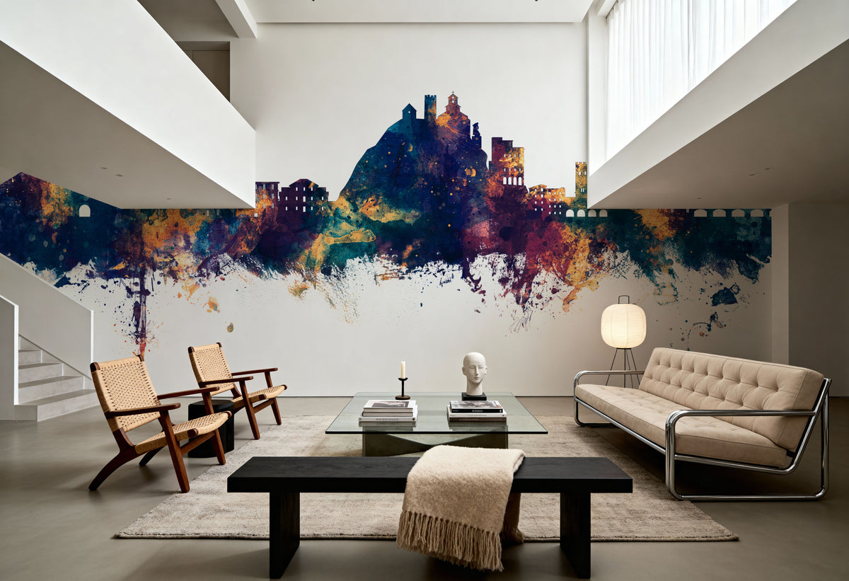 Monterosso Al Mare Italy Skyline Blue & Bronze Mural Wallpaper - room preview 02