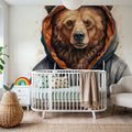 Watercolor Cartoon Grizzly Bear in a Hoodie Mural Wallpaper - room preview 02