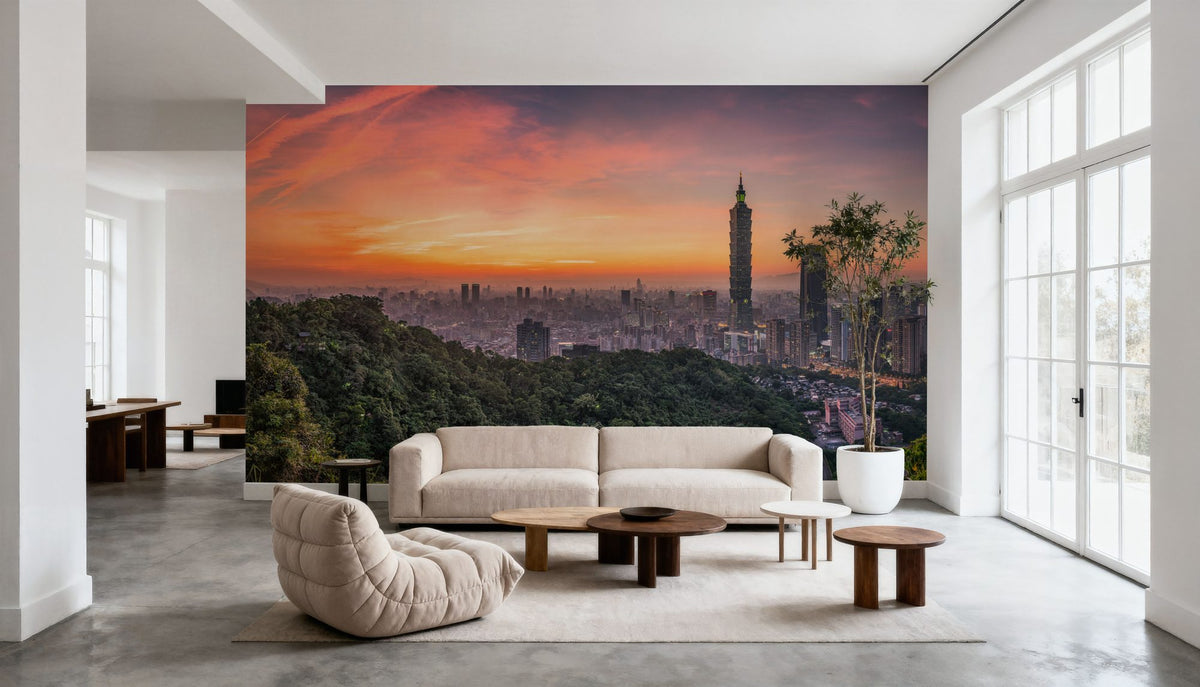 Taipei Sunset Red Mural Wallpaper - room preview 02