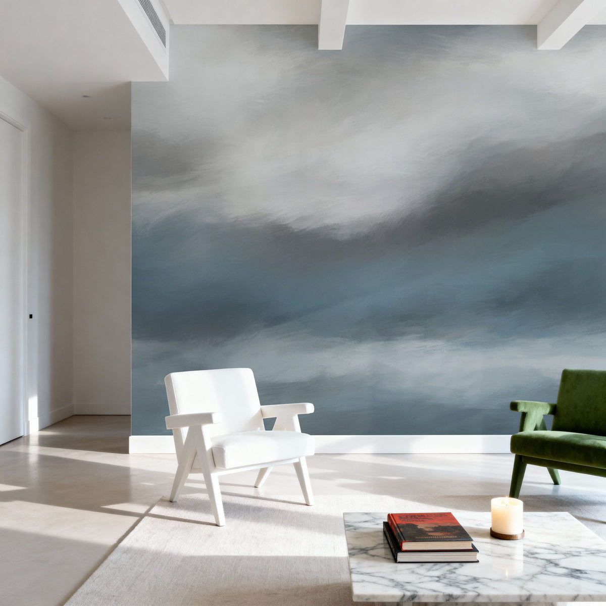 The Silent Horizon, Dusty Blue Mural Wallpaper - room preview 02