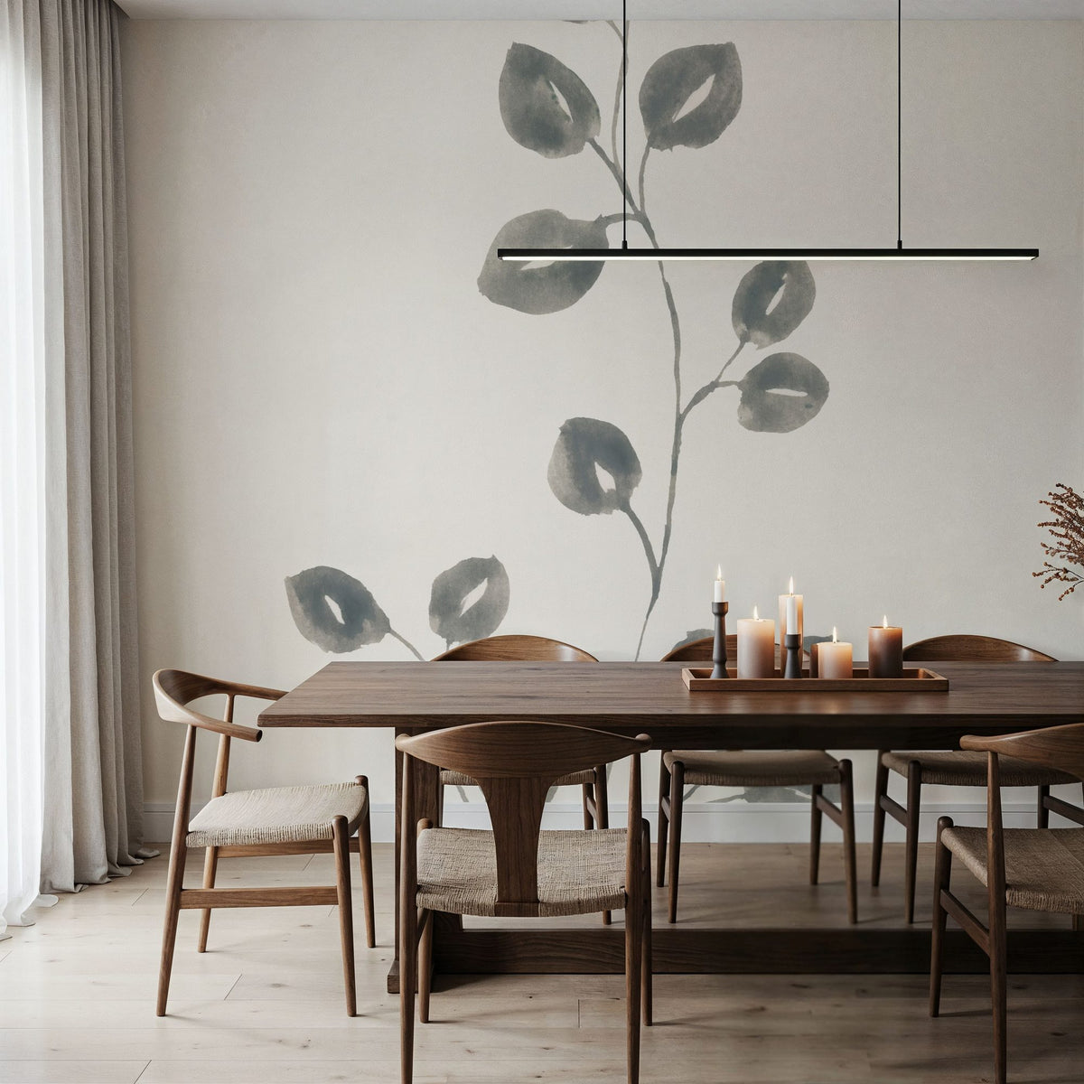 Linen Leaves II Mural Wallpaper - room preview 02