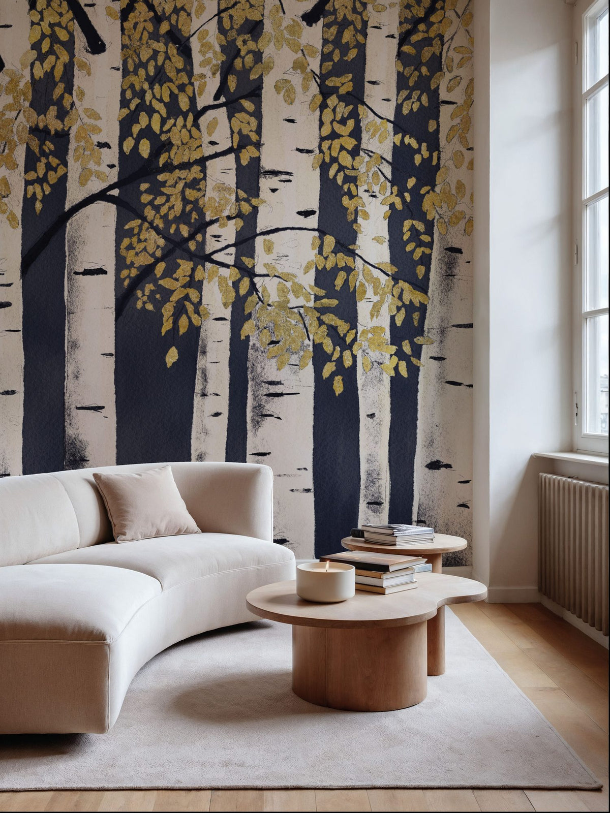 Fresh Forest Indigo Gold Mural Wallpaper - room preview 02