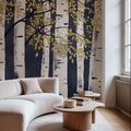 Fresh Forest Indigo Gold Mural Wallpaper - room preview 02