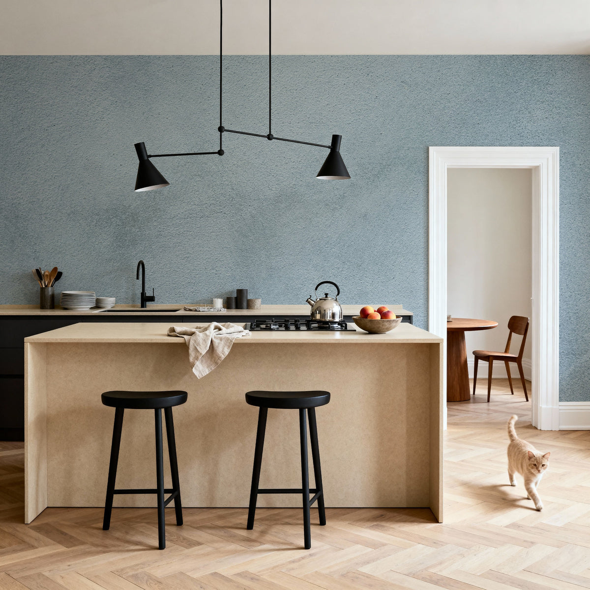 Stucco, Ice Blue Mural Wallpaper - room preview 02
