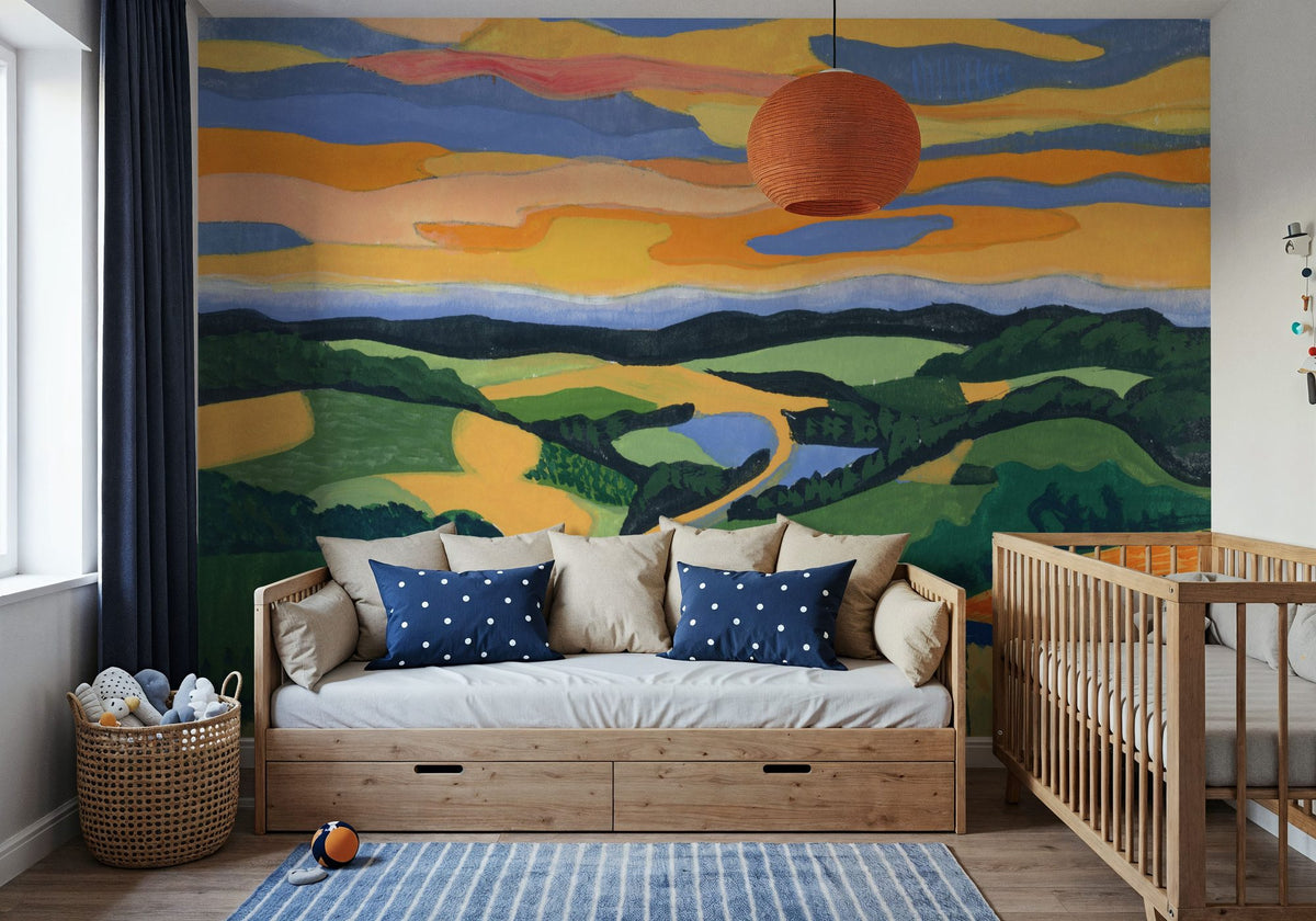 Sunset Over Rolling Hills Mural Wallpaper - room preview 02