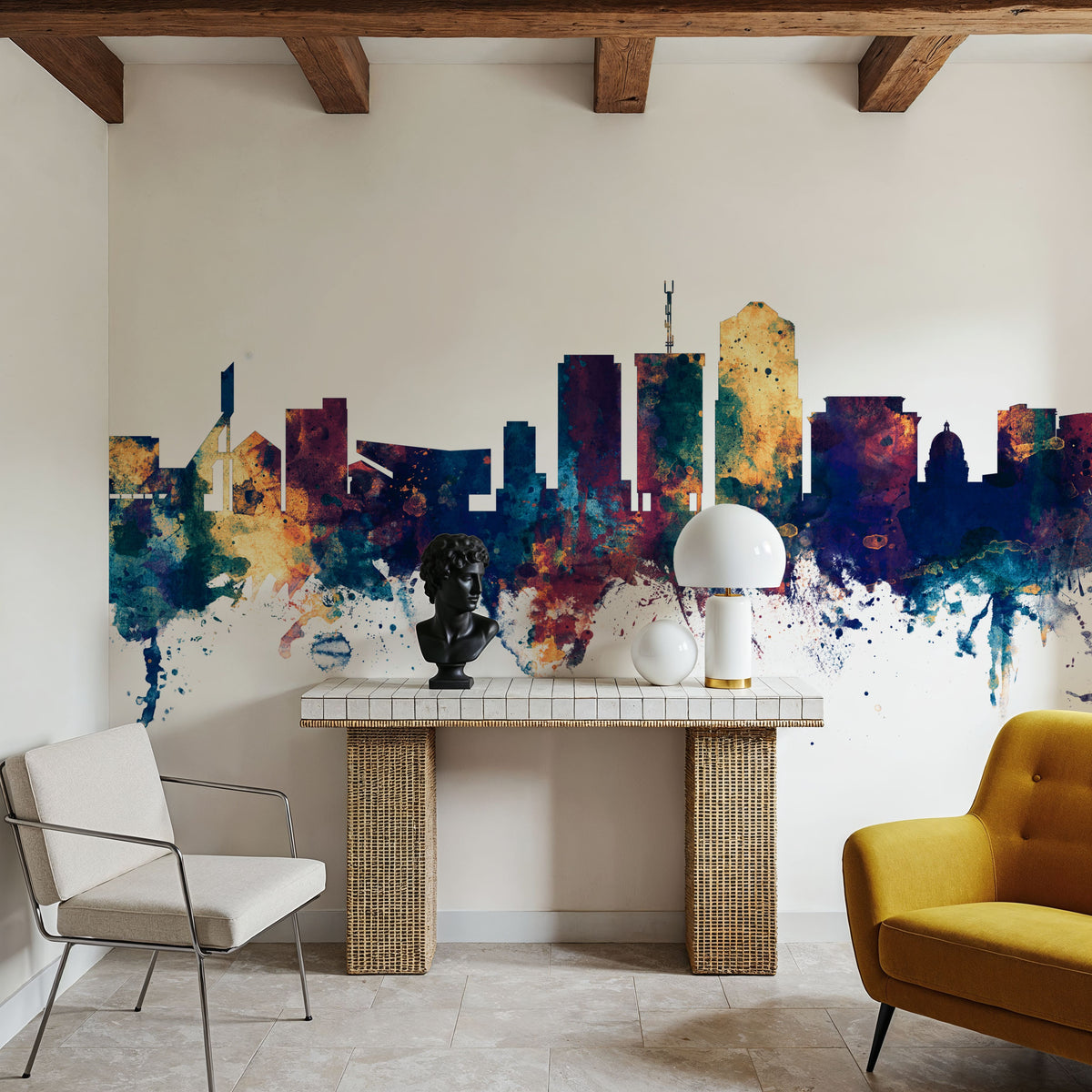 Tucson Arizona Skyline Blue & Bronze Mural Wallpaper - room preview 02