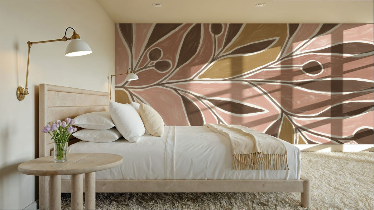 Modern Leaf Mural Wallpaper - room preview 02