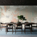 Old World Map Blush and Mint Mural Wallpaper - room preview 02