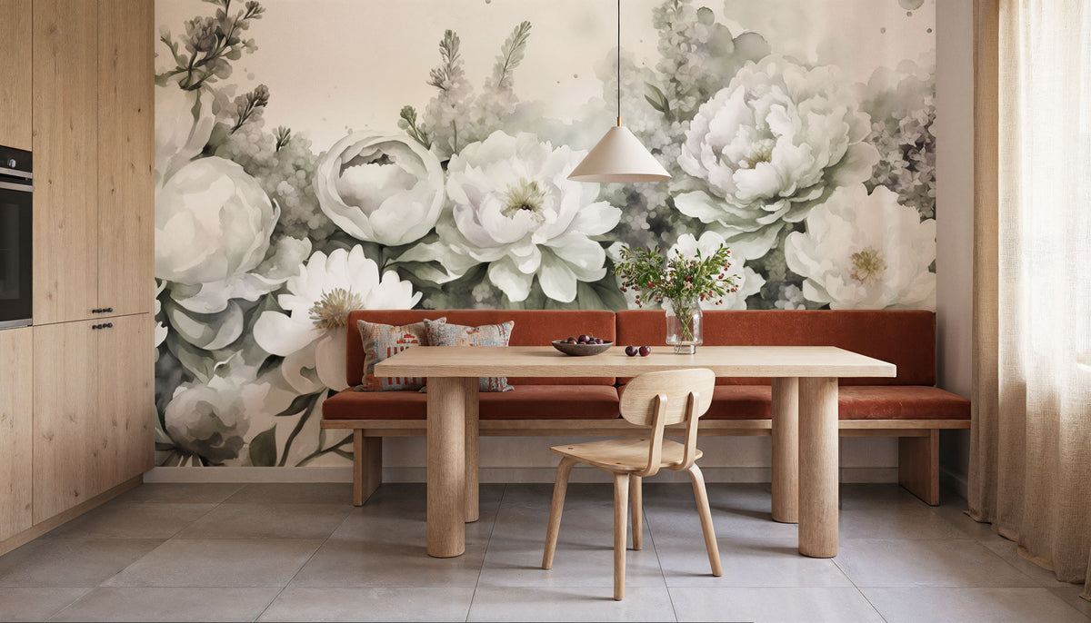 Peony Melody Green Mural Wallpaper - room preview 02