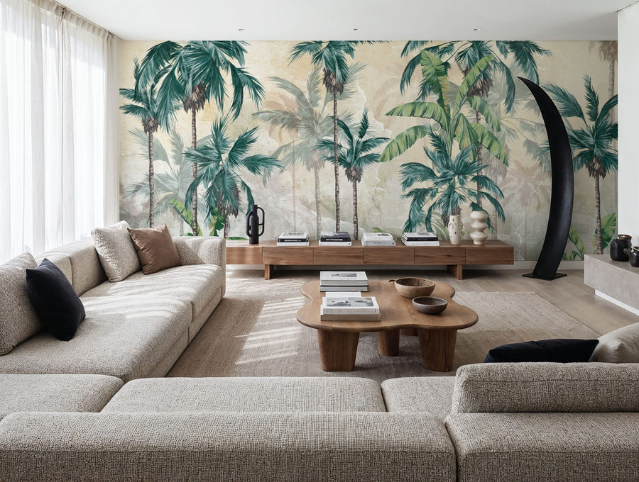Palm Leaf Wallpaper Mural – Tropical Wall Mural – Textured Palm Paradise