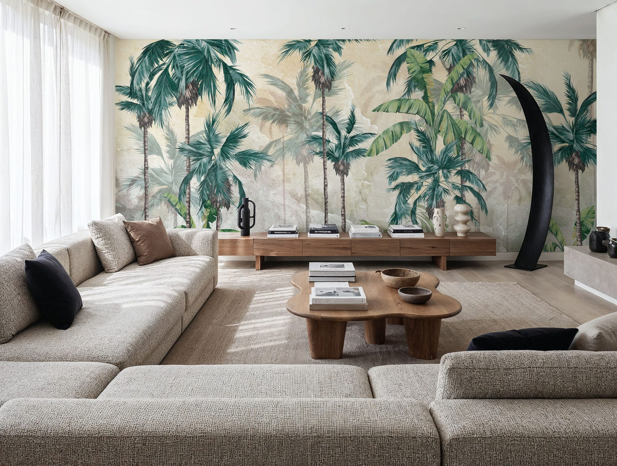 Textured Palm Paradise Mural Wallpaper - room preview 02
