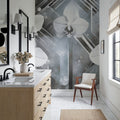 Geometry and Orchids Blue Mural Wallpaper - room preview 02