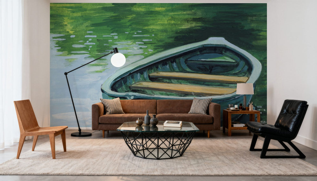 Still Boat in the Lake Mural Wallpaper - room preview 02