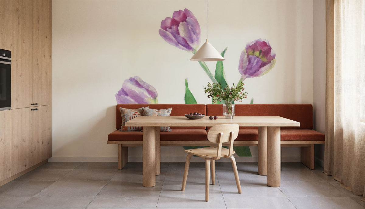 Lavender Tulip Watercolor Mural Wallpaper - room preview 02