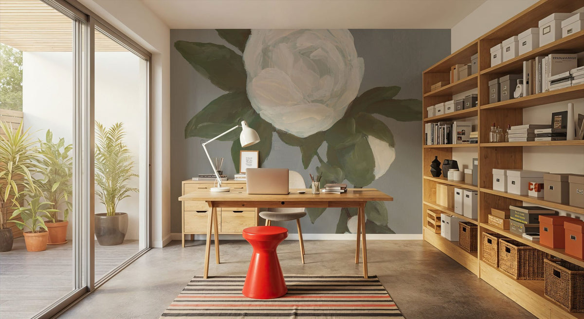 Sweet Peony Gray Mural Wallpaper - room preview 02
