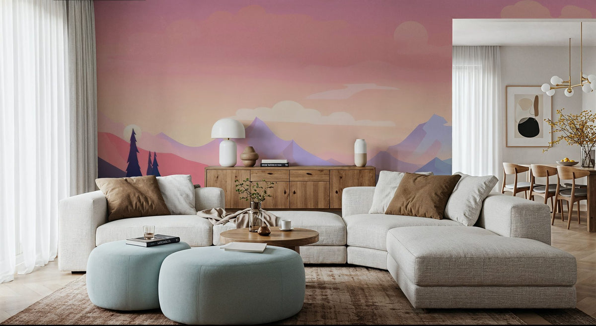 Pink Mountains Mural Wallpaper - room preview 02