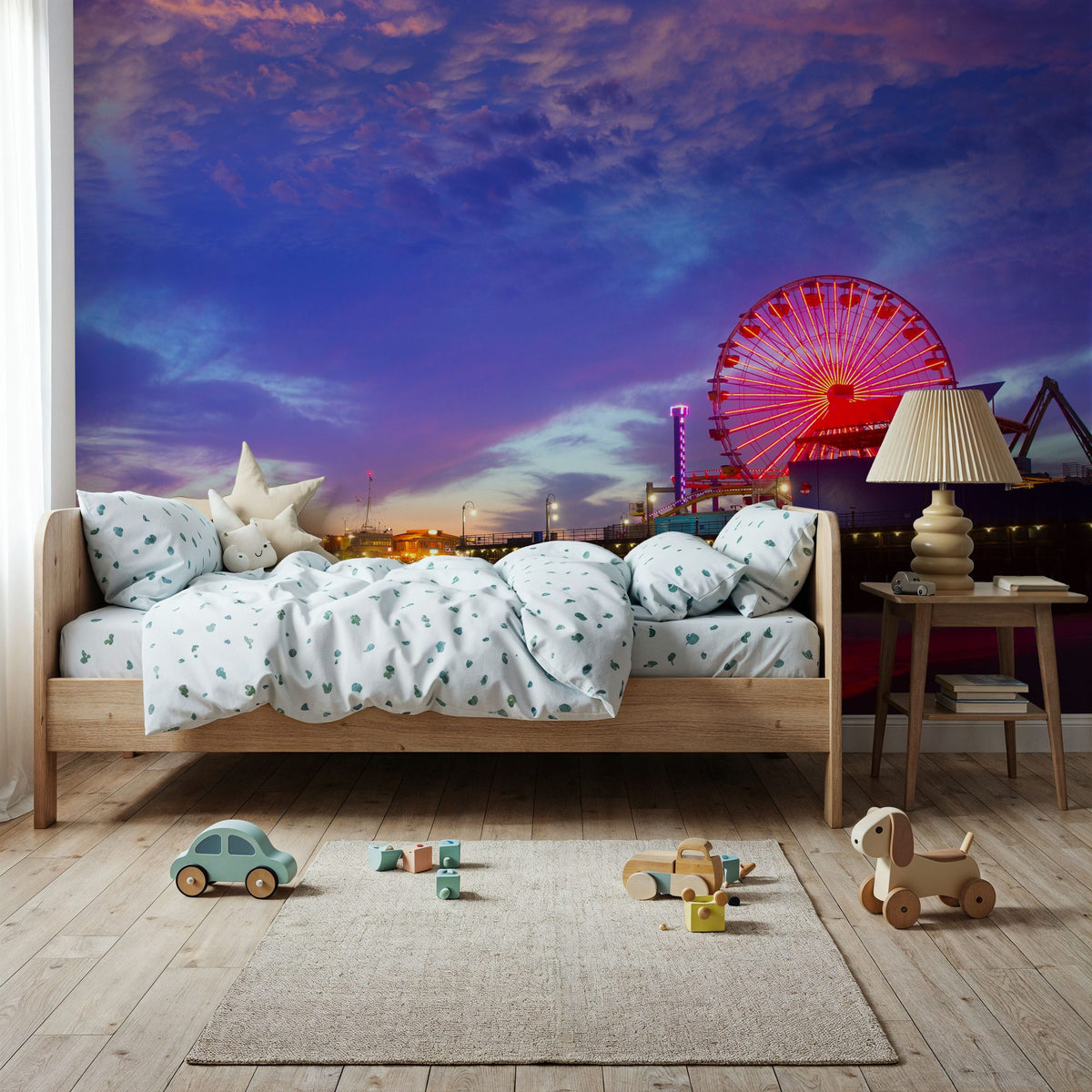 Santa Monica Pier Sunset Cloudy Mural Wallpaper - room preview 02